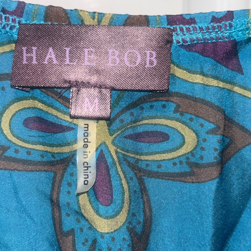 Hale Bob Teal W/ Eggplant, Brown and Taupe Floral-Print Silk Tunic. - Picture 2 of 5